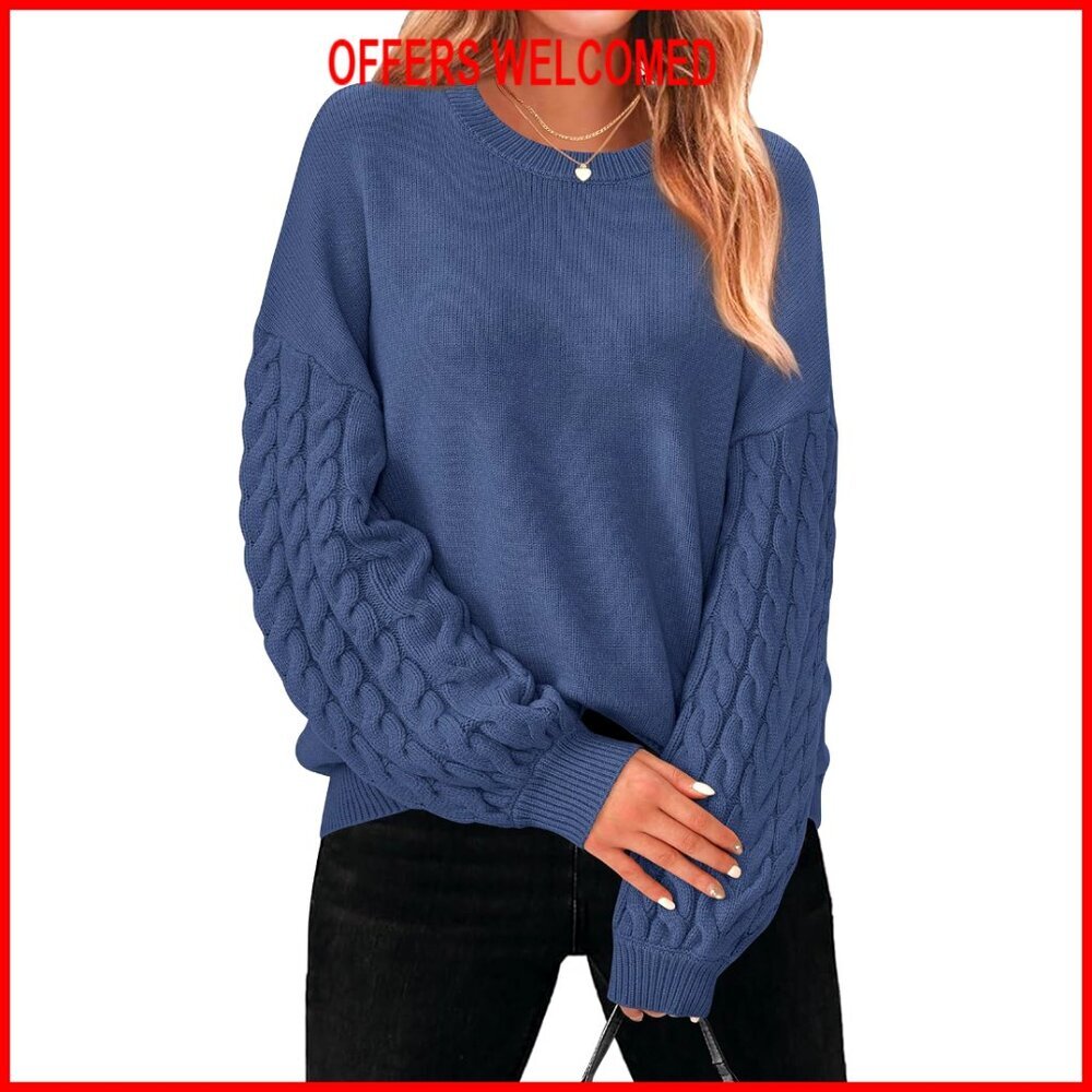 Cable Knit Long Sleeve Crewneck Chunky Pullover Oversized Sweater